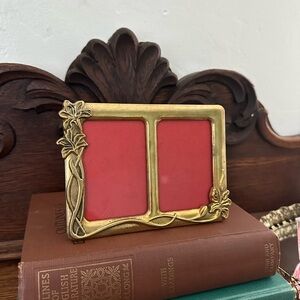 Vintage Floral Brass Double Photo Frame Made in Italy